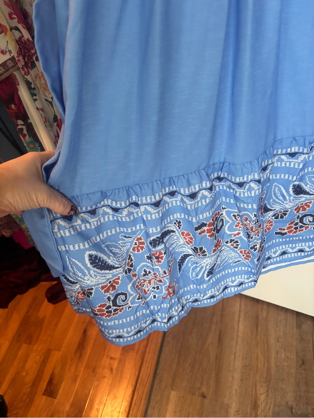 Blue Embroidered printed Tiered Maxi Dress - Picture 2 of 6